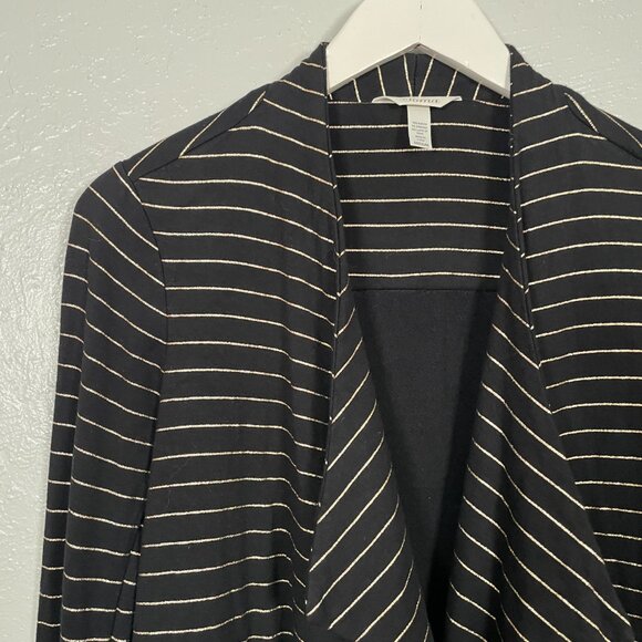 Soma Women M Black Gold French Terry Zipper Jacket Glitz Stripe Pockets Stretch - Picture 5 of 10